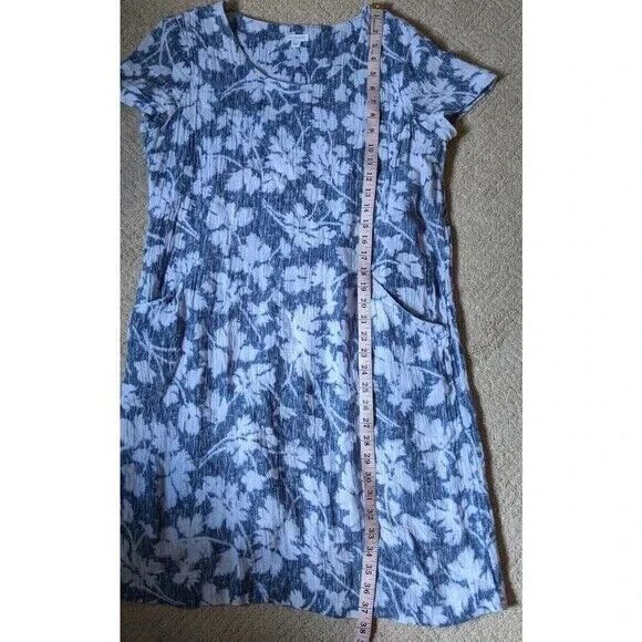 J. Jill Pure Jill Shirt Dress Short Sleeve Linen Floral Crinkle Pockets Medium - Picture 9 of 10